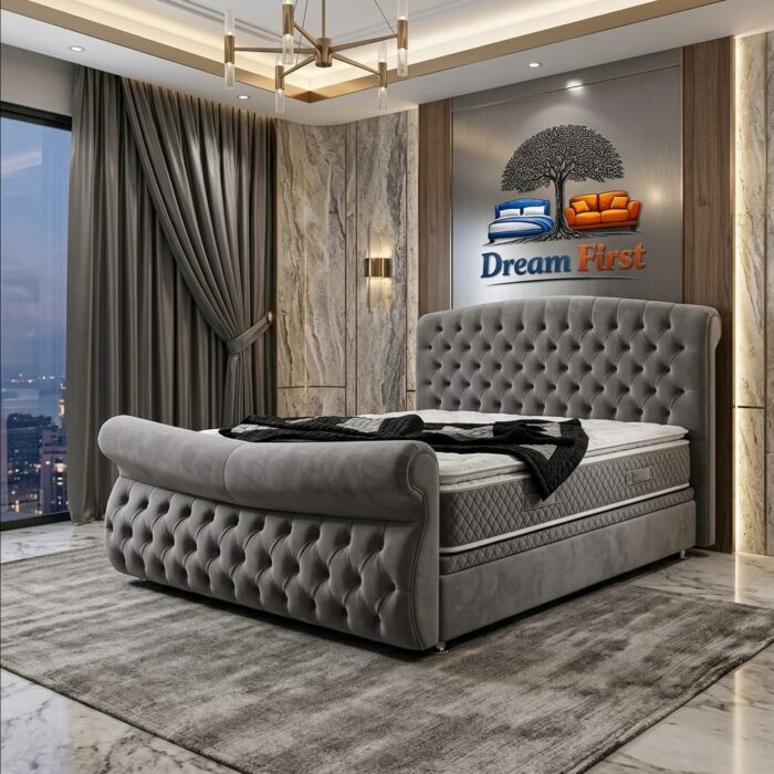 Austen Buttoned Bed – Tall Winged Luxury with British Elegance