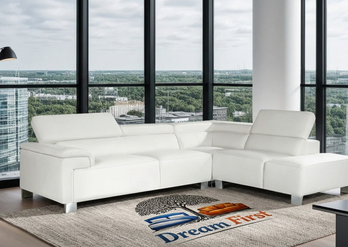 LIVORNO Genuine Leather Right Hand Facing Corner Sofa