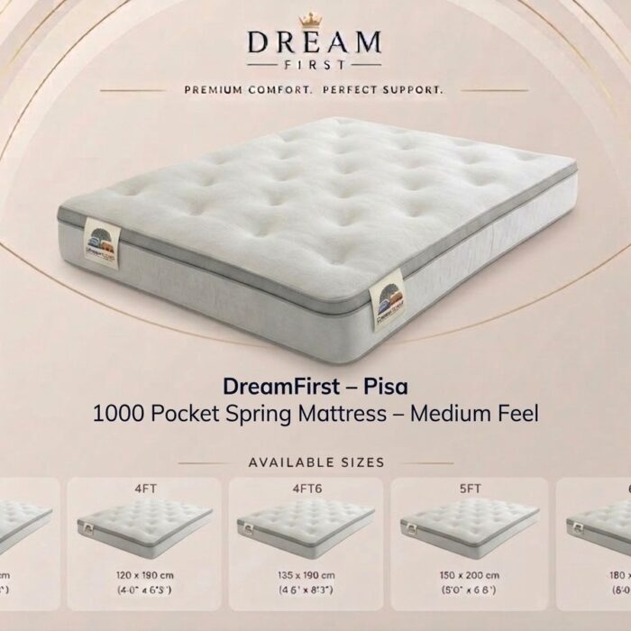 A DreamFirst – Pisa 1000 Pocket Spring Mattress – Medium Feel