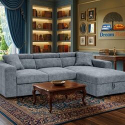 Blue Chenille Fabric 2C1 Corner Sofabed with Storage ARTHUR