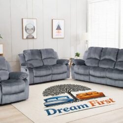 Chenille Fabric Grey 3 + 2 + 1 Seater Manual Recliner Sofa Set VALENCIA