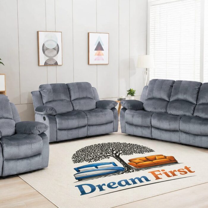Chenille Fabric Grey 3 + 2 + 1 Seater Manual Recliner Sofa Set VALENCIA