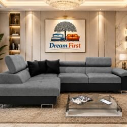ANTON Grey & Black Fabric Corner Sofa Bed – Double Bed