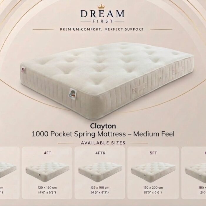 Clayton 1000 Pocket Spring Mattress – Medium Feel