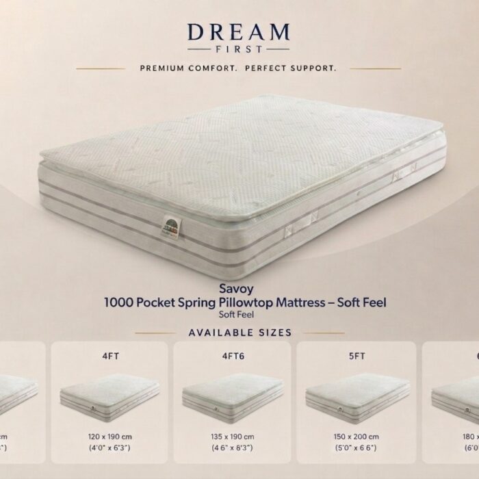 Savoy 1000 Pocket Spring Pillowtop Mattress – Soft Feel