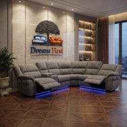 DreamFirst Berlin Microfibre Fabric Electric Recliner Corner Sofa – Grey