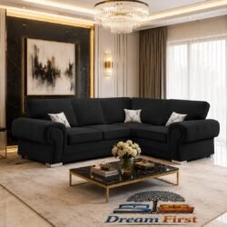 DreamFirst Verona Fullback 4 Seater Corner Sofa – Black