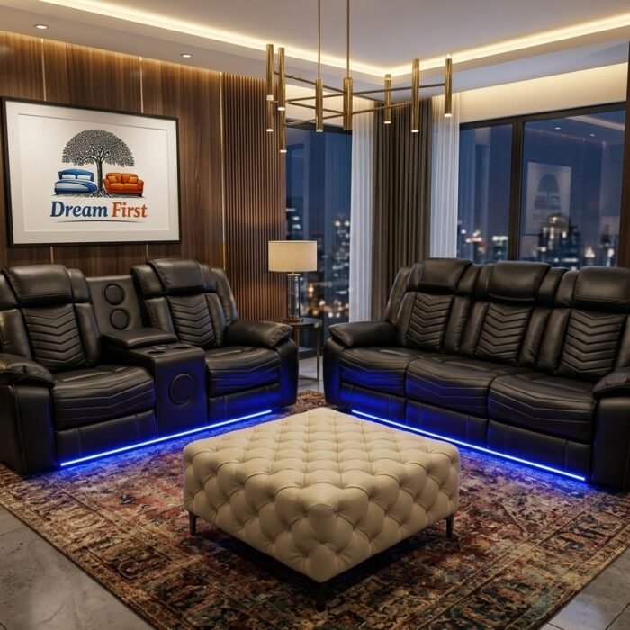 DreamFirst Michigan Leather Electric Recliner Sofa Set