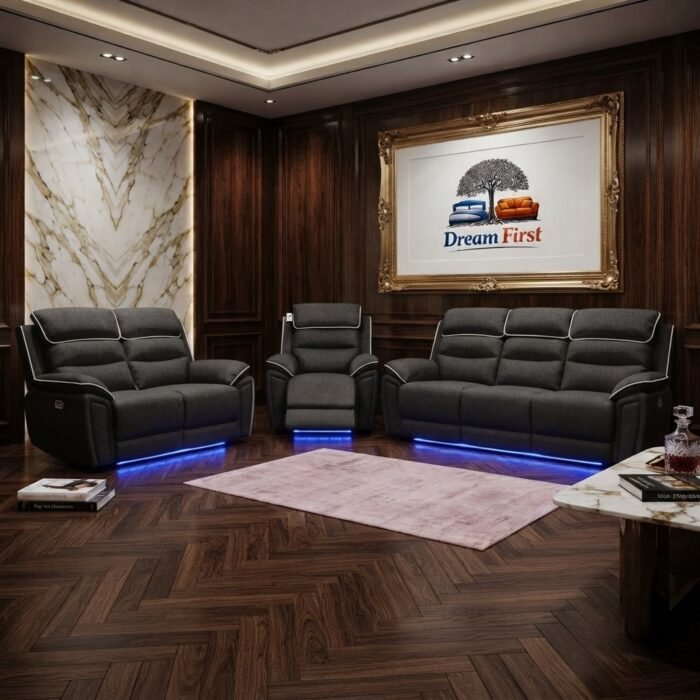 DreamFirst Milano Electric Recliner Sofa Set – Platinum Grey