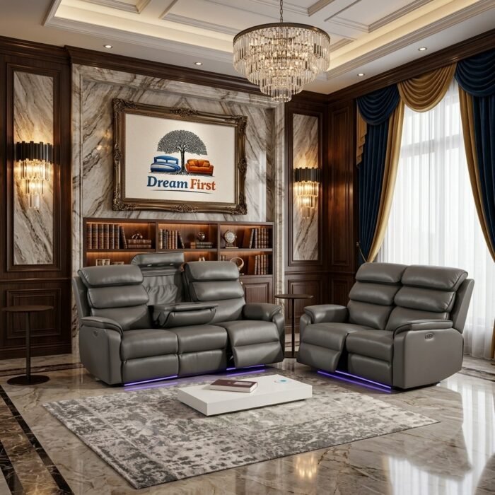 DreamFirst San Diego Electric Recliner Sofa – Black or Grey PU Leather